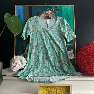 LuLaRoe Carly Dress Womens XS Mint Green Geometric High Low Swing T-Shirt Dress
